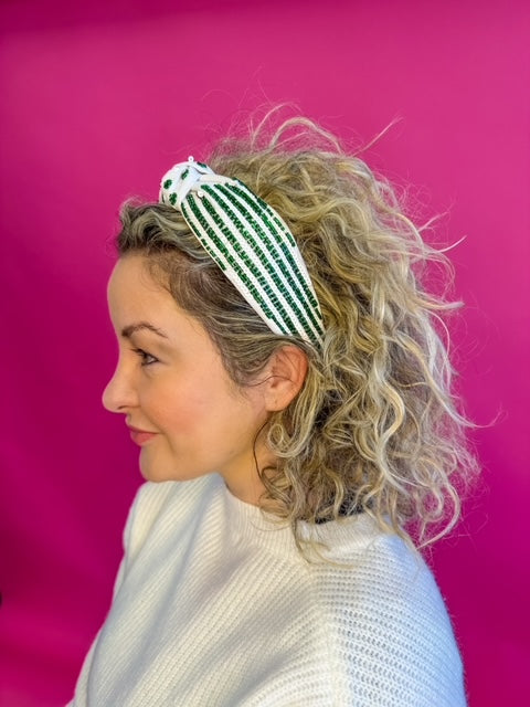 Headband Knot - Sequin Stripe - Green and White