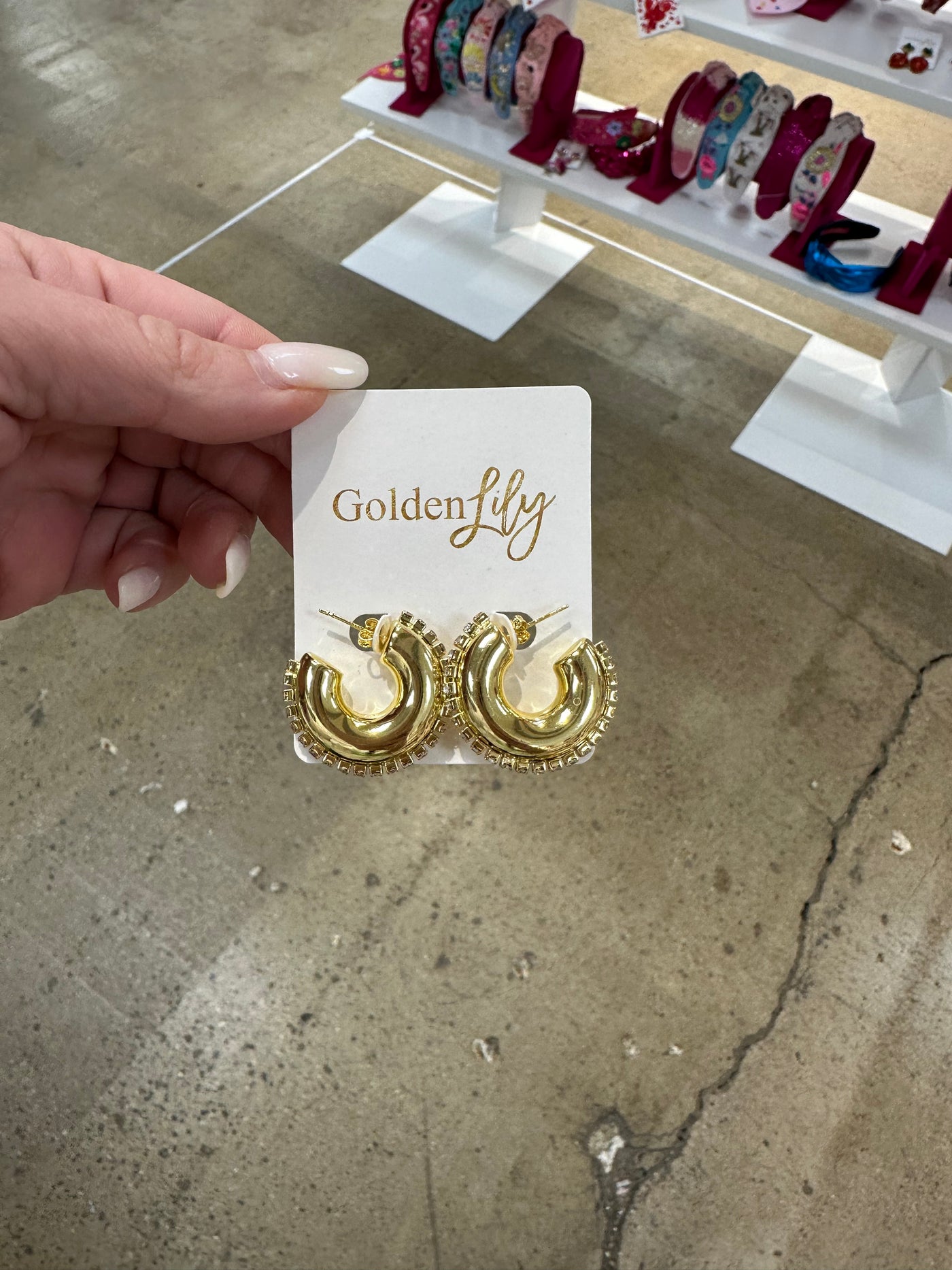 Hoop with Rhinestone Earrings - Gold