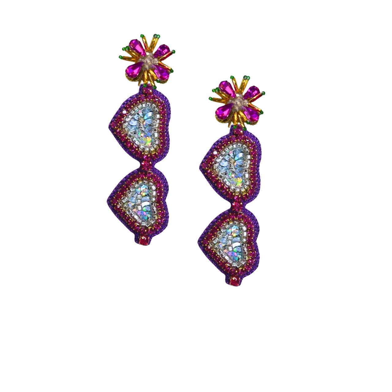 Mardi Gras Sunglass Earrings - Purple