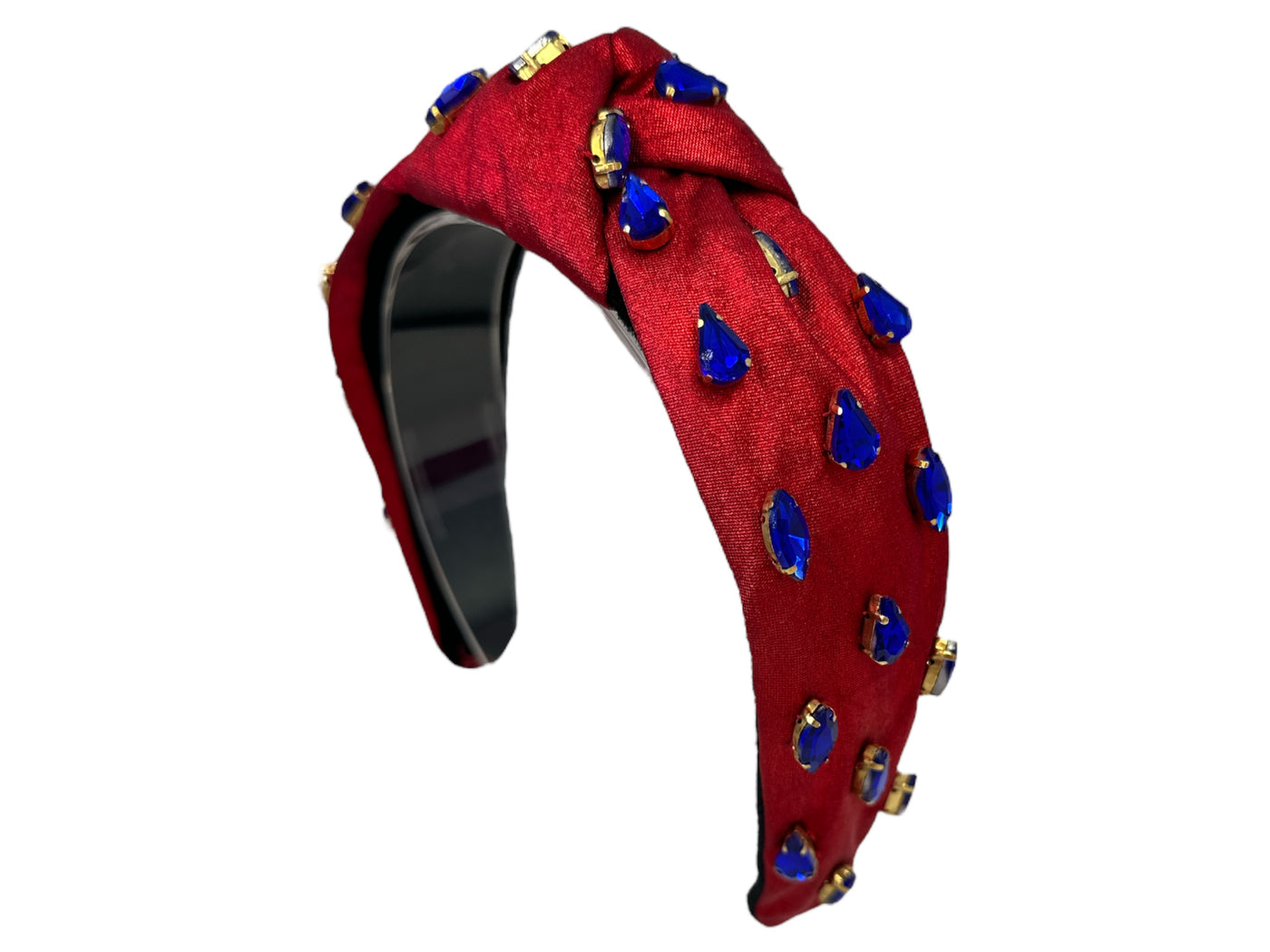Headband Knot - Rhinestone Knot Metallic - Red with Blue