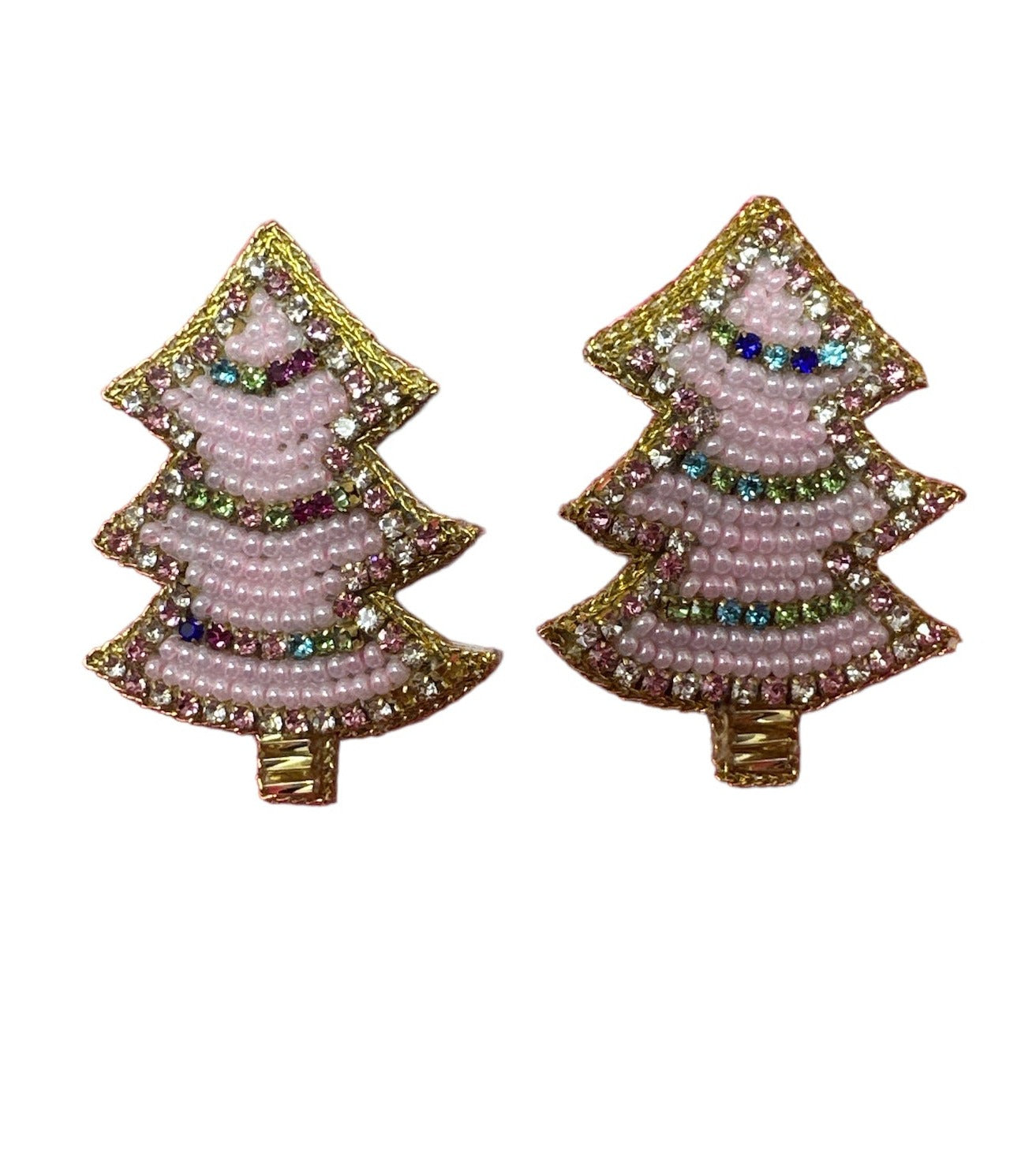 Christmas Sparkle Tree Stud Earrings - Pink