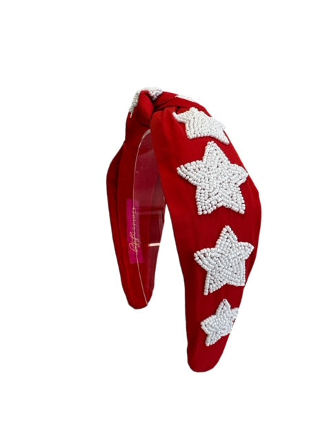 Headband Knot - Red with White Stars