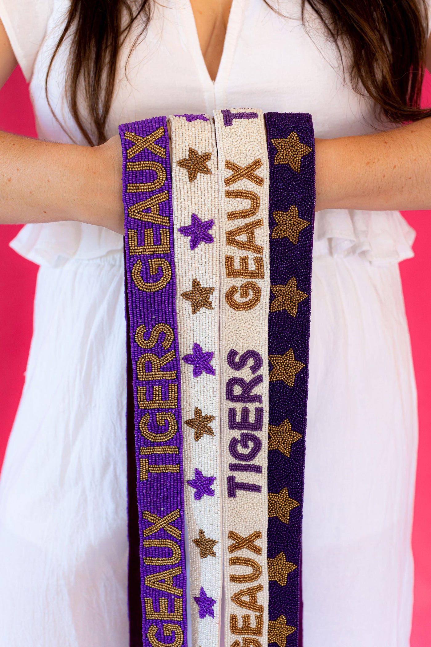 Seed Bead Bag Strap - Purple with Gold Star