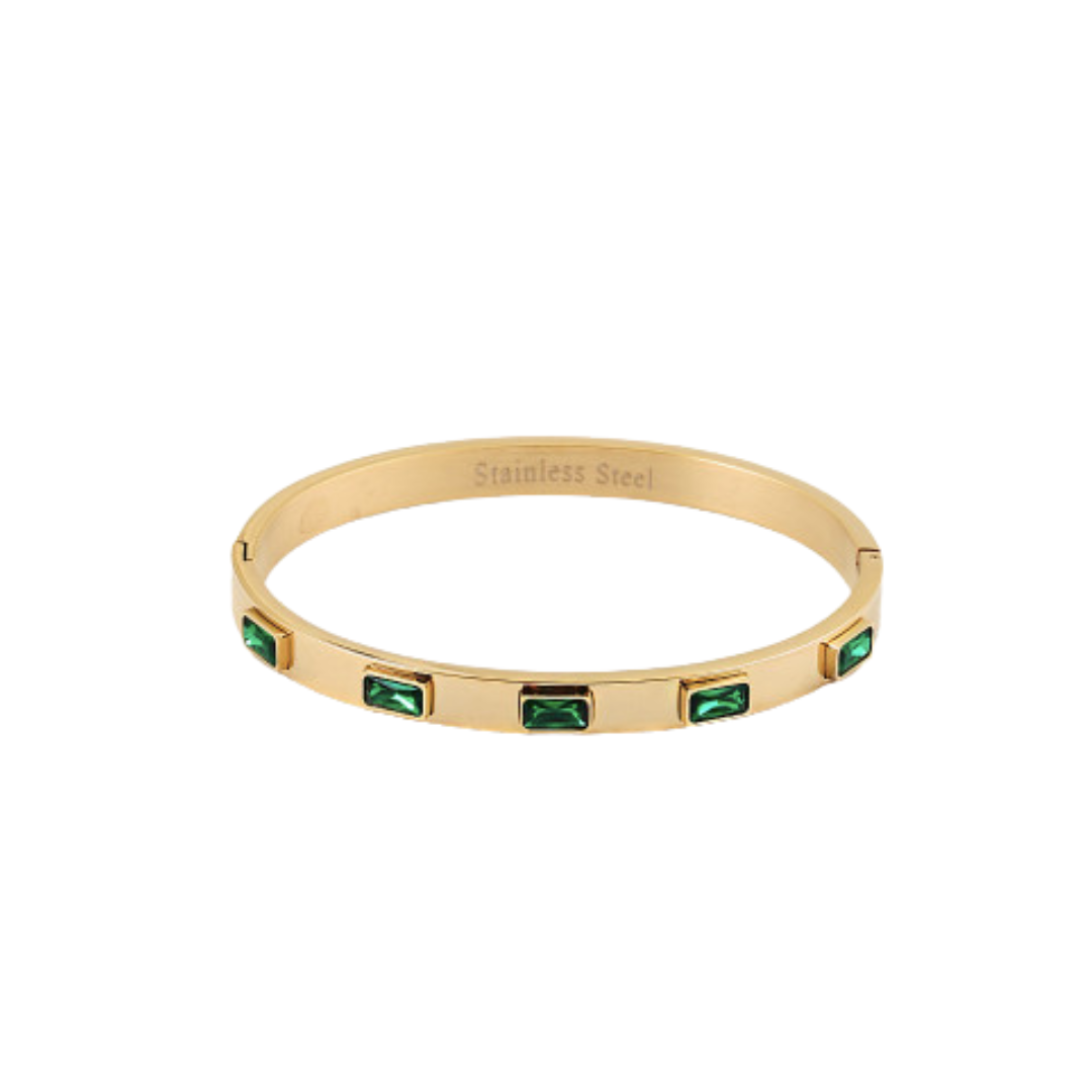 Gold Rhinestone Bangle Bracelet - Green
