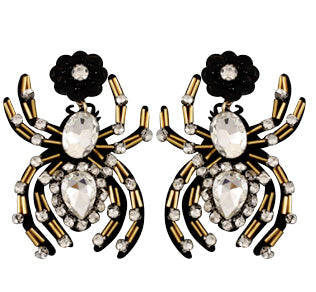 WS Halloween Rhinestone Spider Earrings
