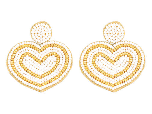 Heart Seed Bead Earrings - White