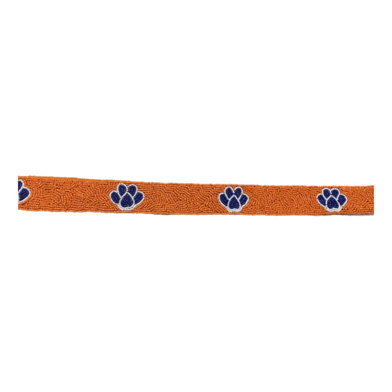 WS Seed Bead Bag Strap - Orange with Blue Paws