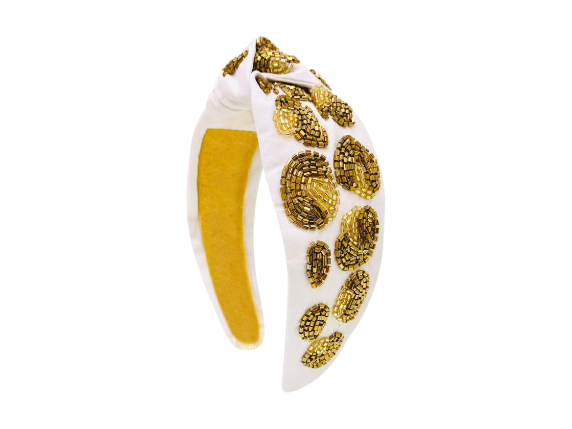 WS Headband Leopard Beaded - White