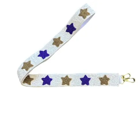 Sequin Bag Strap - White w/ Purple & Gold Stars