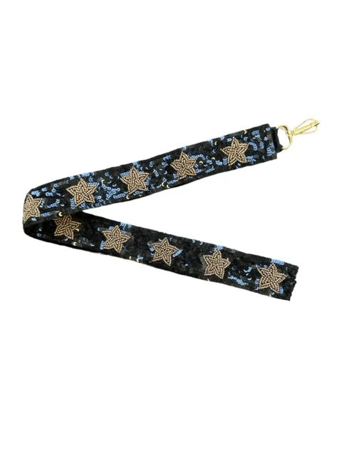 Sequin Bag Strap - Black w/ Gold Stars