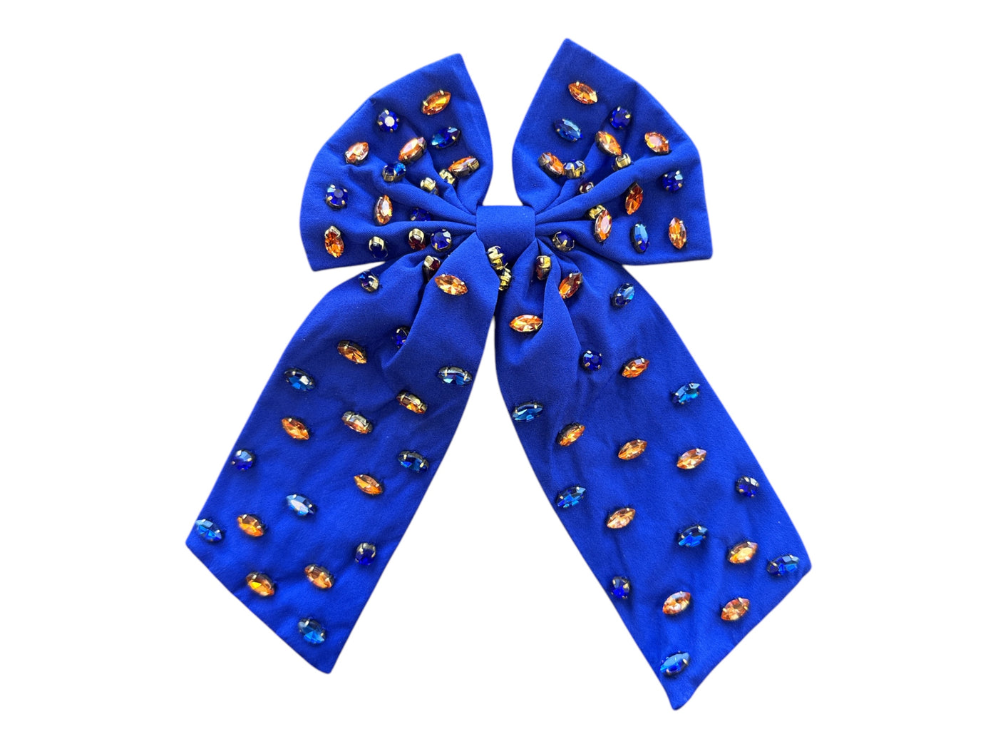 Rhinestone Bow - Blue and Orange