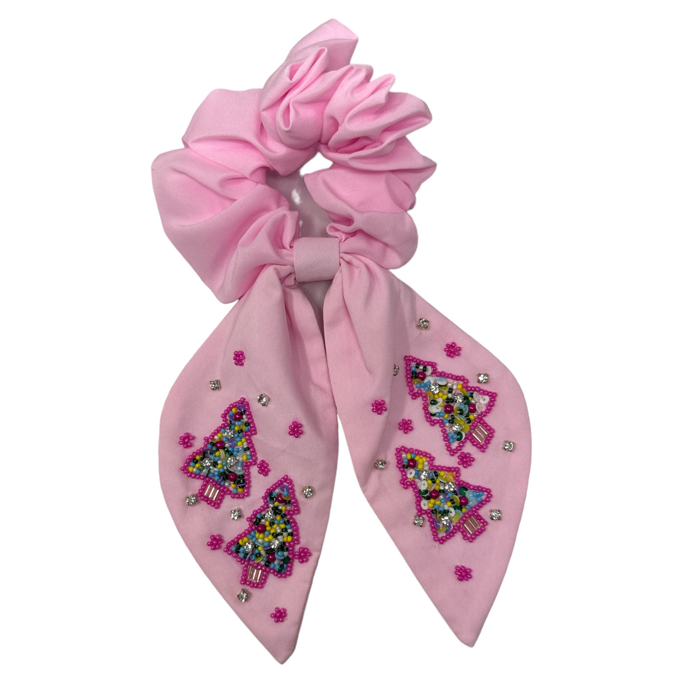 Christmas Scrunchie - Pink w/ Multi Trees