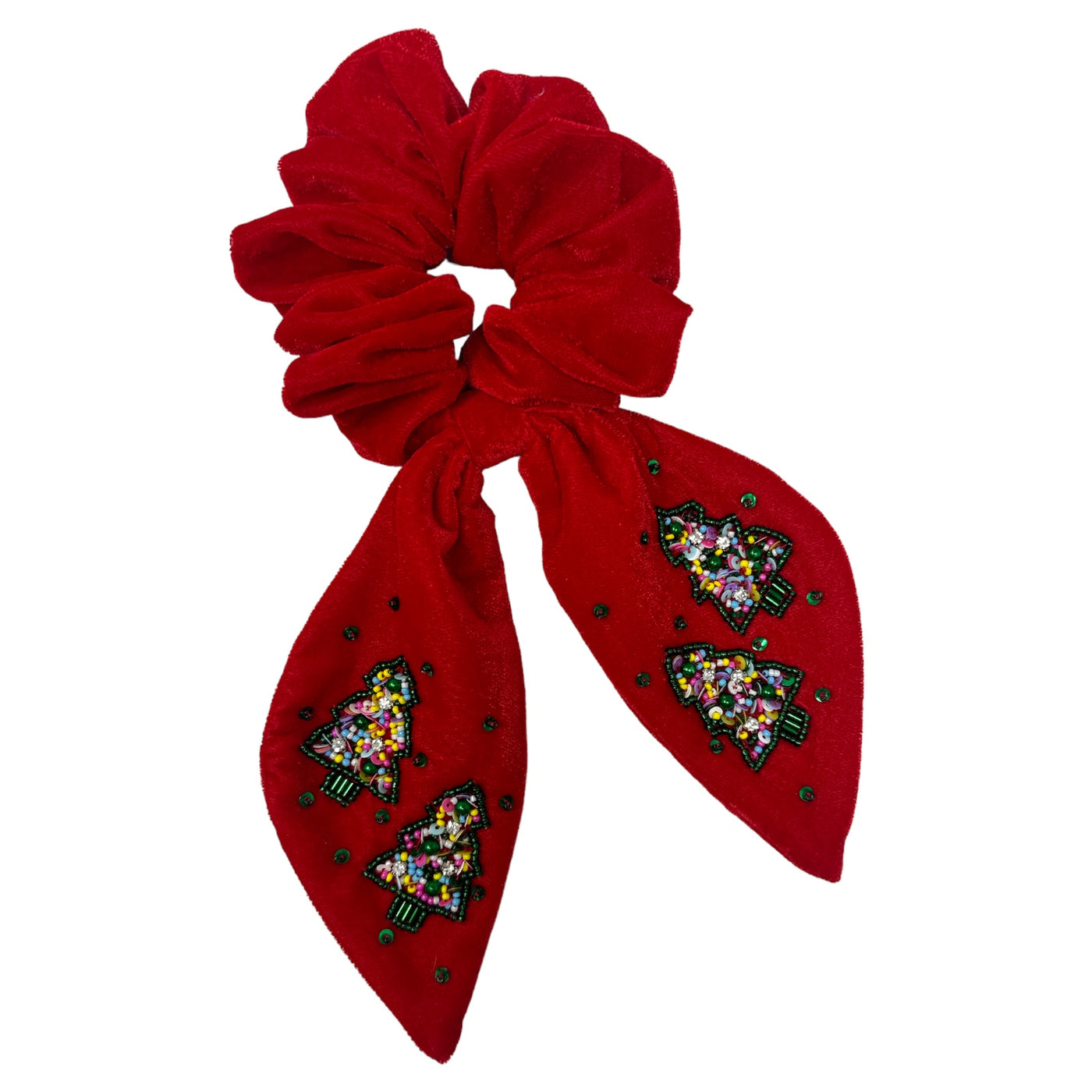 Christmas Scrunchie - Red w/ Multi Trees