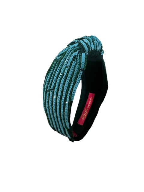 Headband Knot - Sequin Stripe - Blue and Green