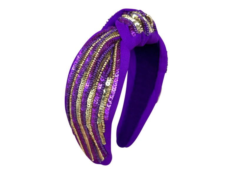 WS Headband Knot - Sequin Stripe - Purple and Gold