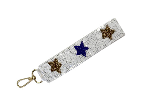 Key Chain - White with Purple and Gold - Stars