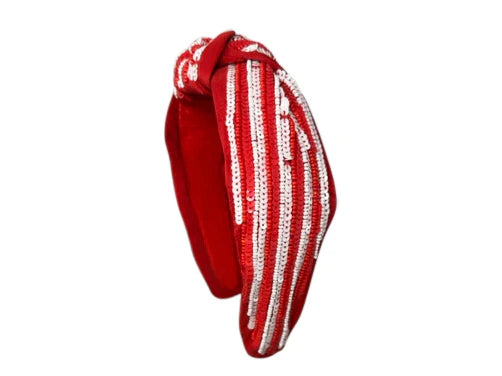 Headband Knot - Sequin Stripe - Red & White