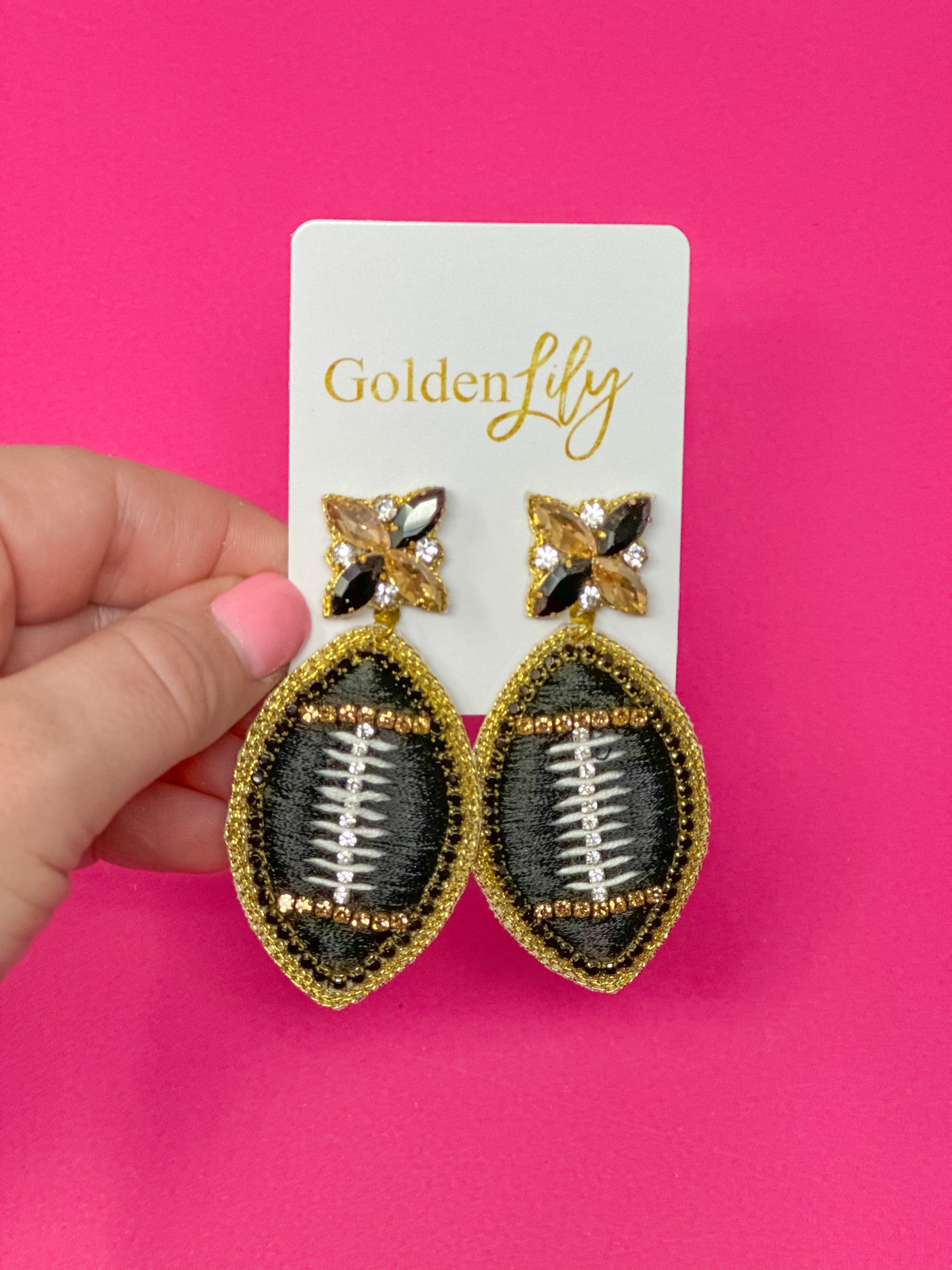 Football Dangle Earrings - Thread - Black and Gold