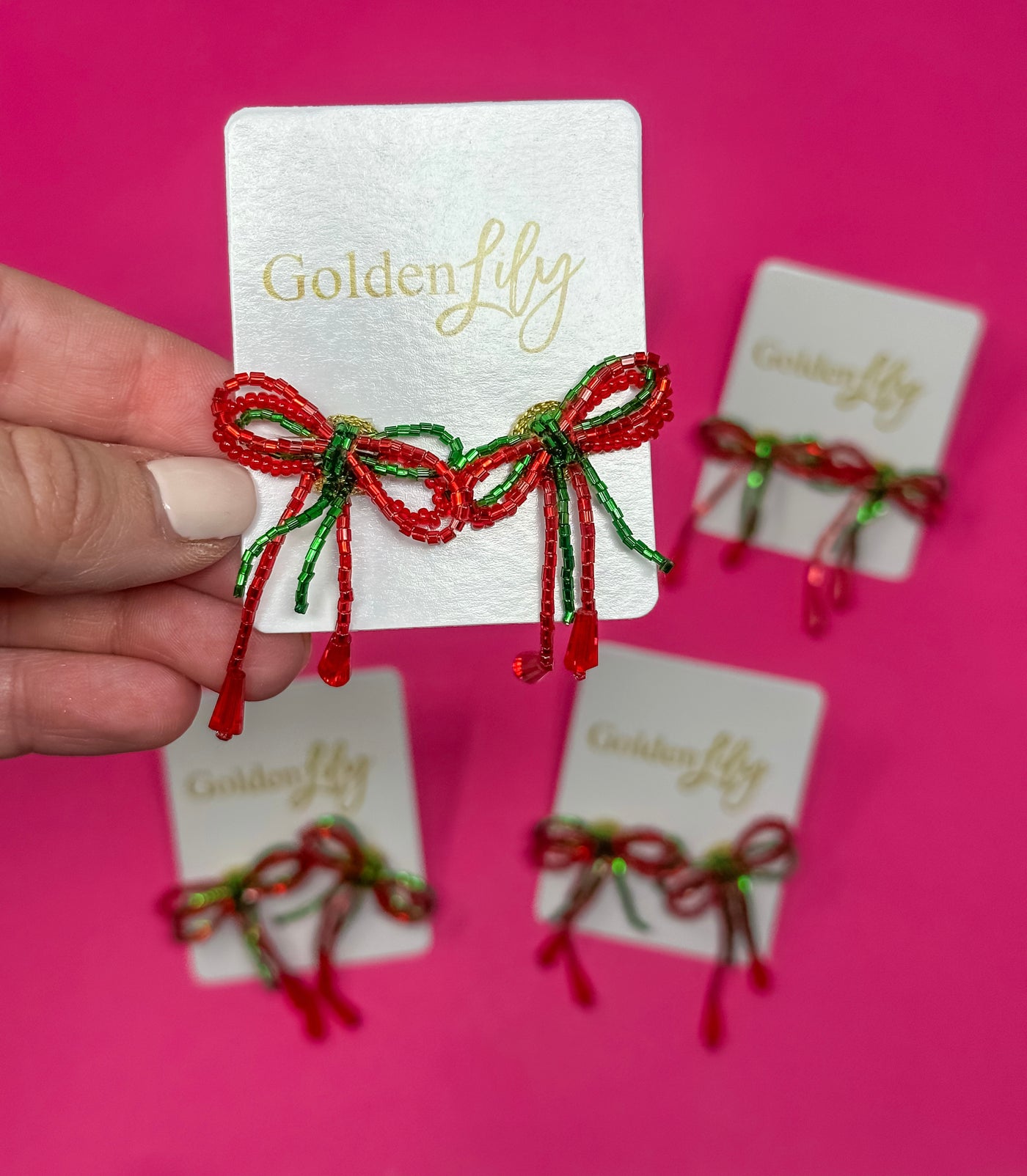 Mini Bow Earrings - Red and Green