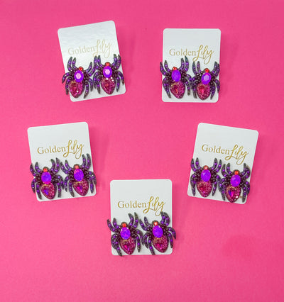Halloween Rhinestone Spider Stud Earrings