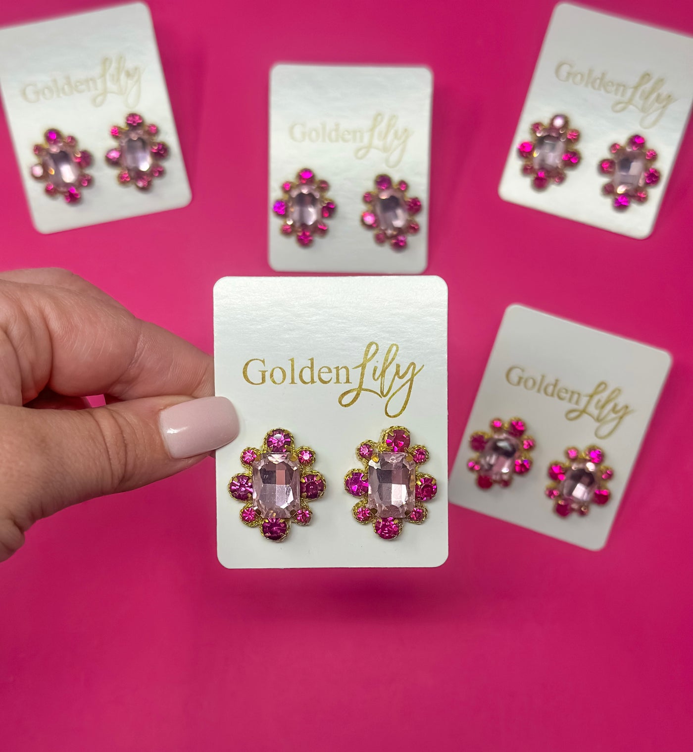 Fall Statement Stud Earrings - Dark Pink and Light Pink
