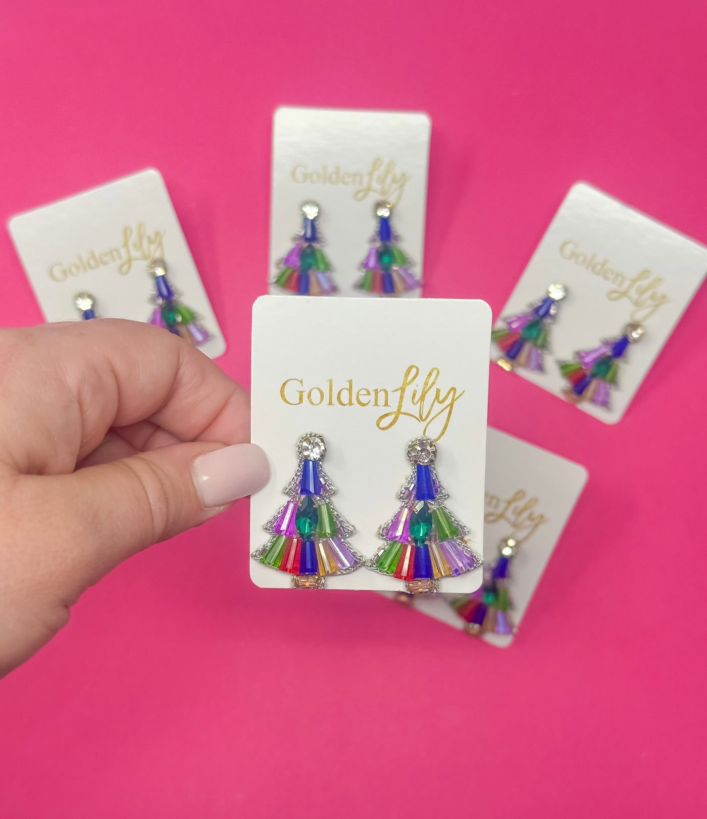 Christmas Tree Stud Earrings - Multi