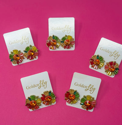 Fall Rhinestone Burst Earrings