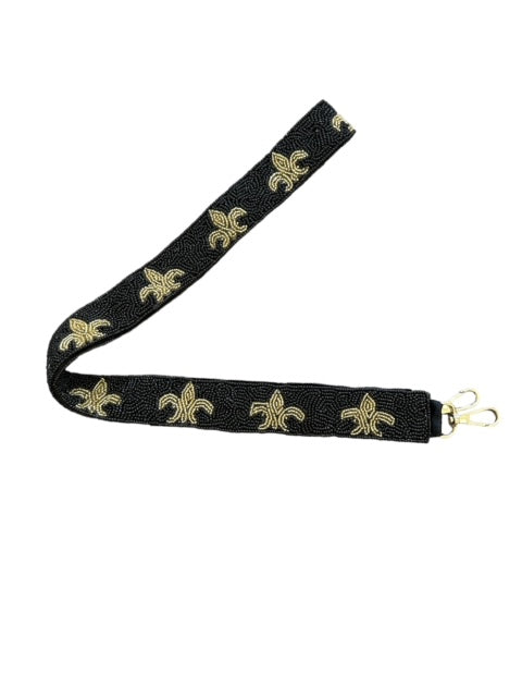 Seed Bead Bag Strap - Fleur De Lis (Black)