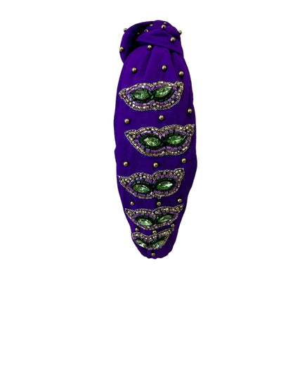 Headband Knot - Mardi Gras Rhinestone Mask