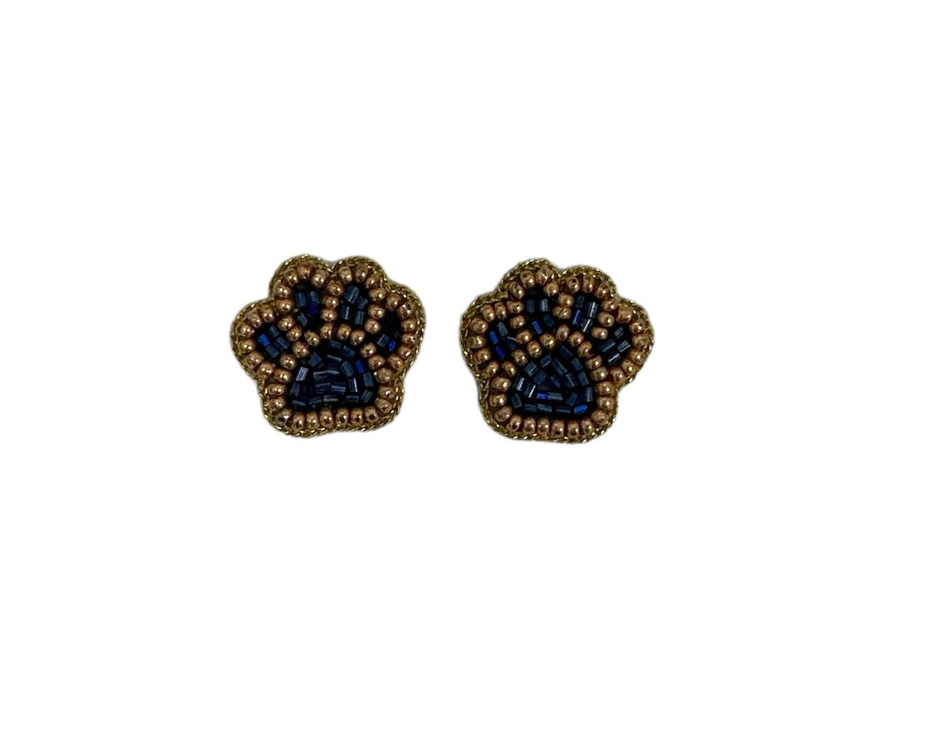 Paw Stud Earrings - Navy and Gold