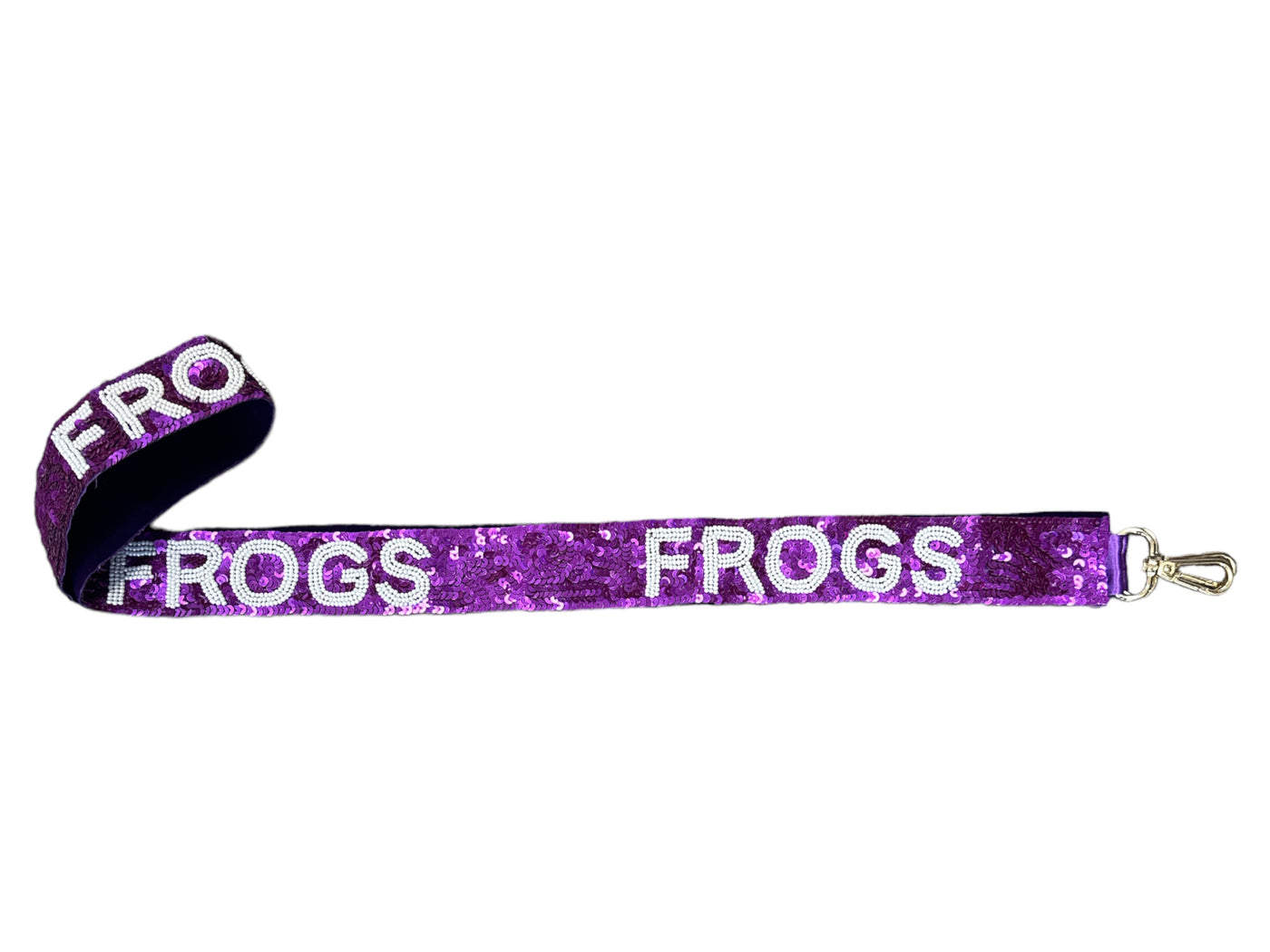 Sequin Bag Strap - Purple w/ White Frogs