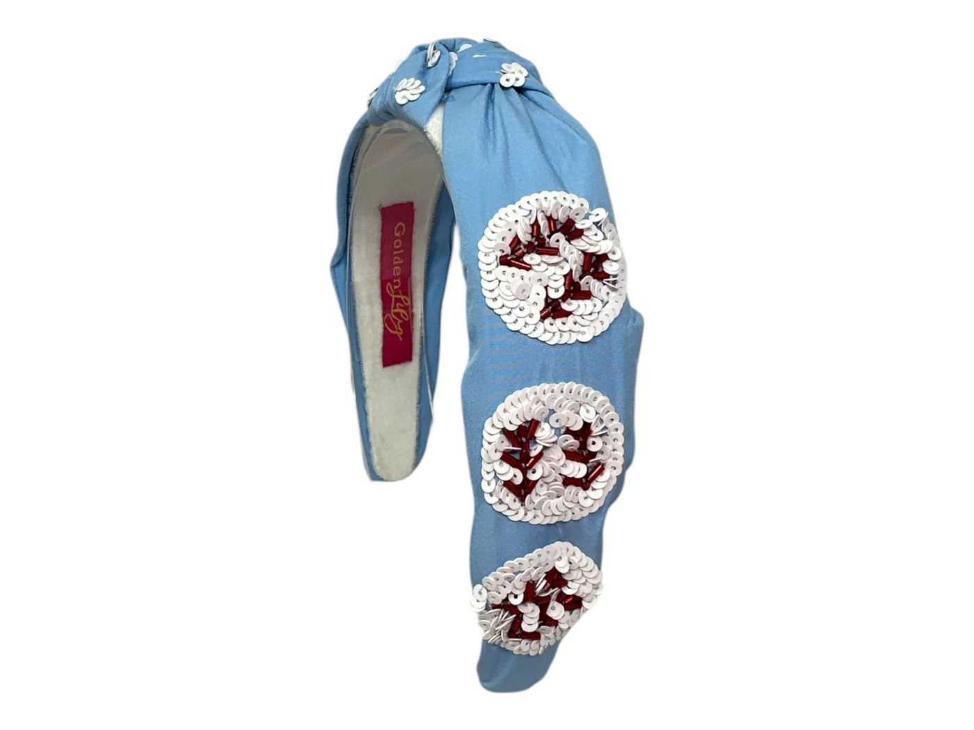 Headband Knot - Sequin Baseball - Columbia Blue