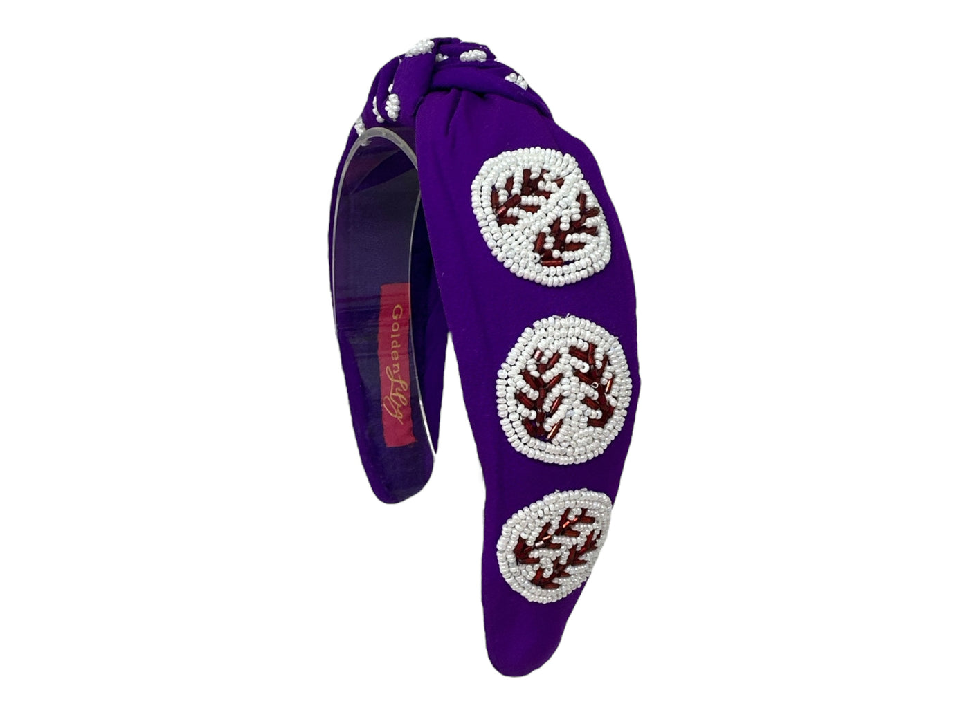 Headband Knot - Beaded Baseball - Purple