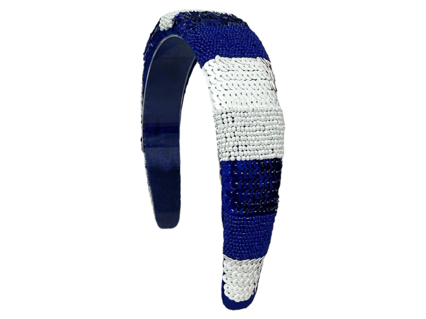 Solid Headband - Sequin Stripe - Blue & White