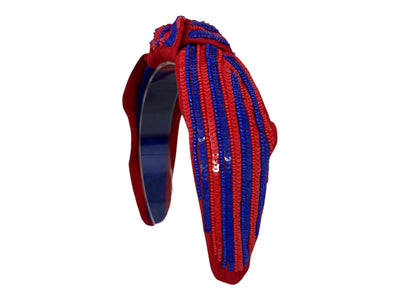 Headband Knot - Sequin Stripe - Red & Blue