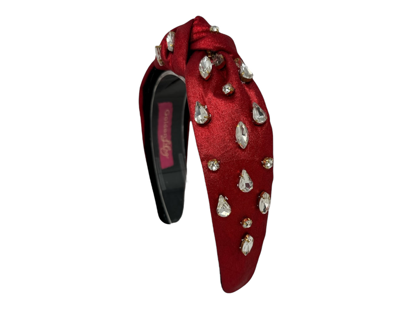 Headband Knot - Metallic Red - Clear Rhinestone