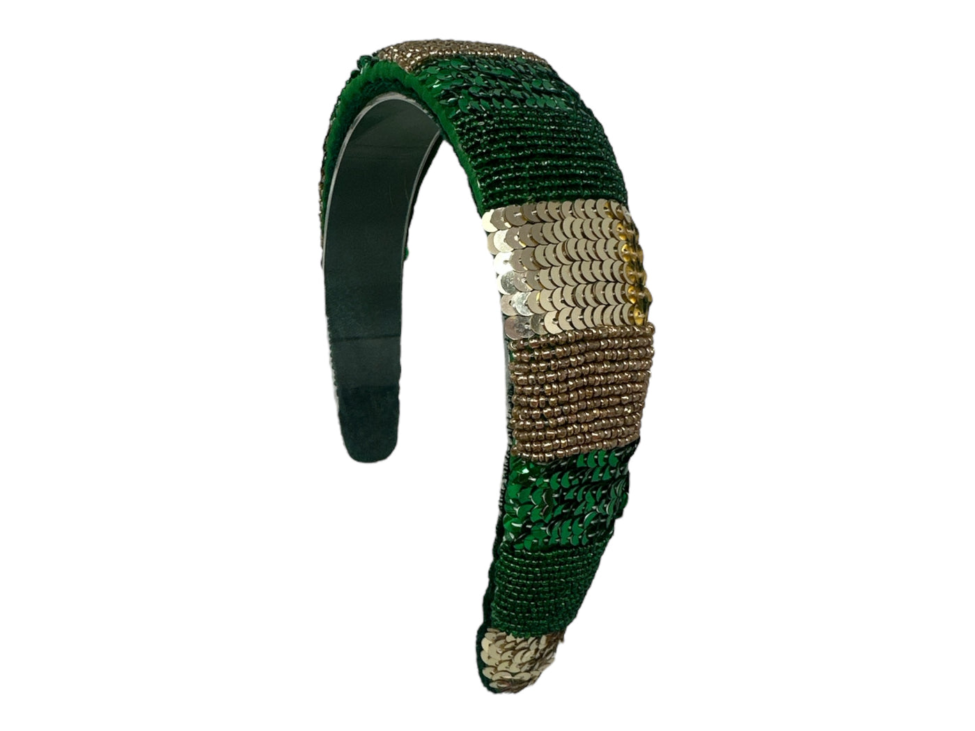 Headband Solid - Sequin - Green and Gold