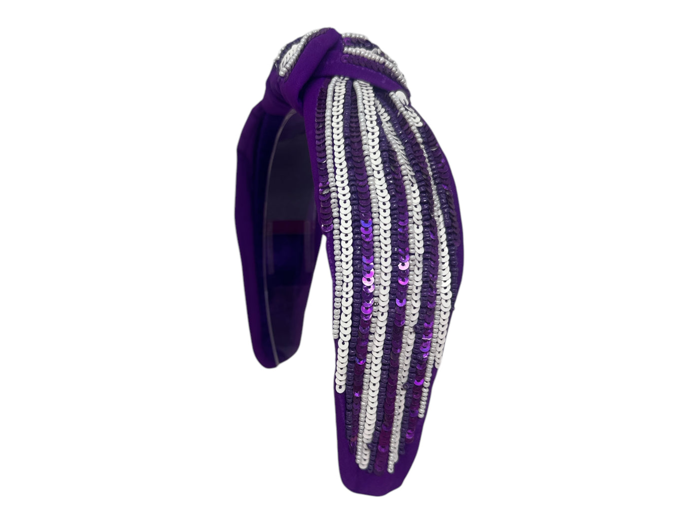 Headband Knot - Sequin Stripe - Purple & White