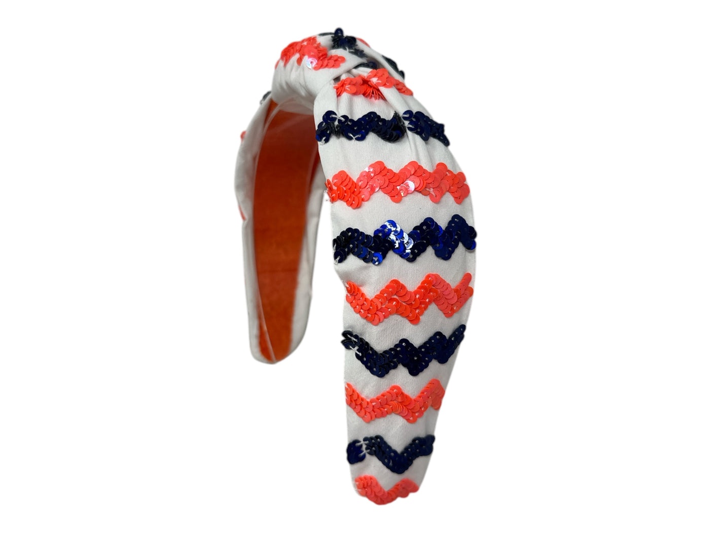Headband Knot - White w/ Orange & Navy Rick Rack
