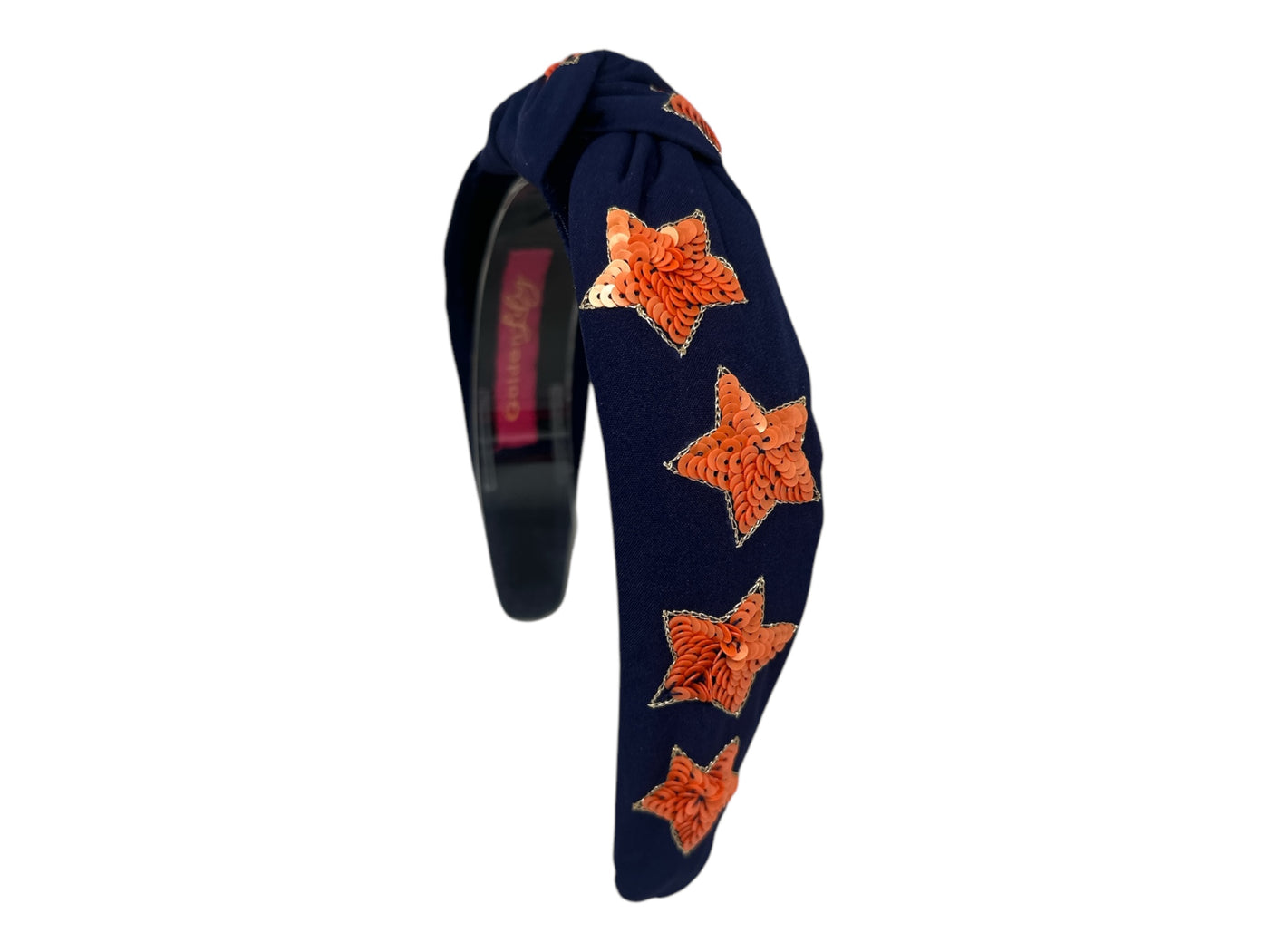Headband Knot -  Navy with Orange Sequin Star