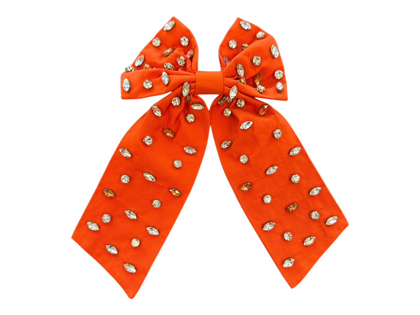 Rhinestone Bow - Orange and Clear
