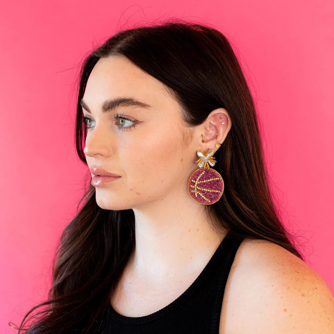 Fancy Basketball Earrings - Purple and Gold