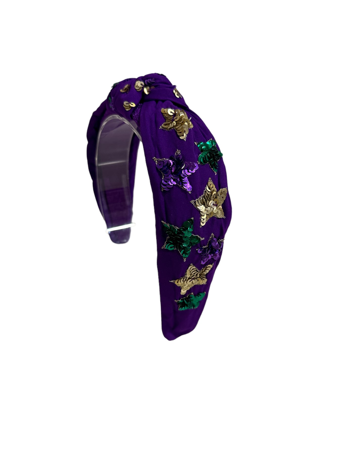 Headband Knot - Mardi Gras Purple Sequin Stars