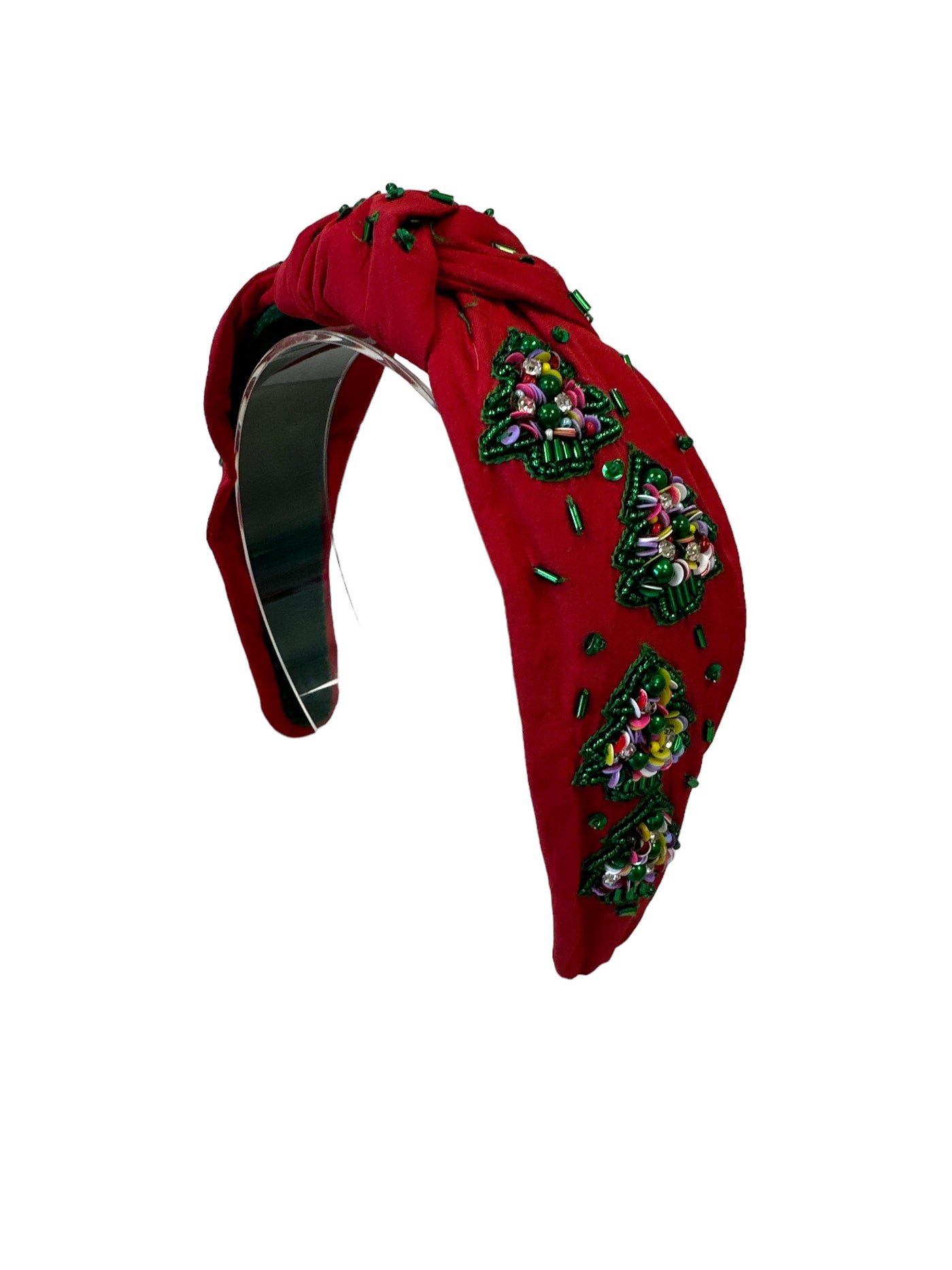 Headband Knot - Red with Green Christmas Tree