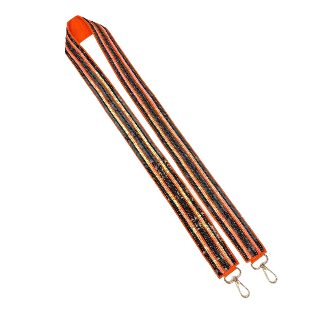 Sequin Bag Strap - Orange & Black Stripe