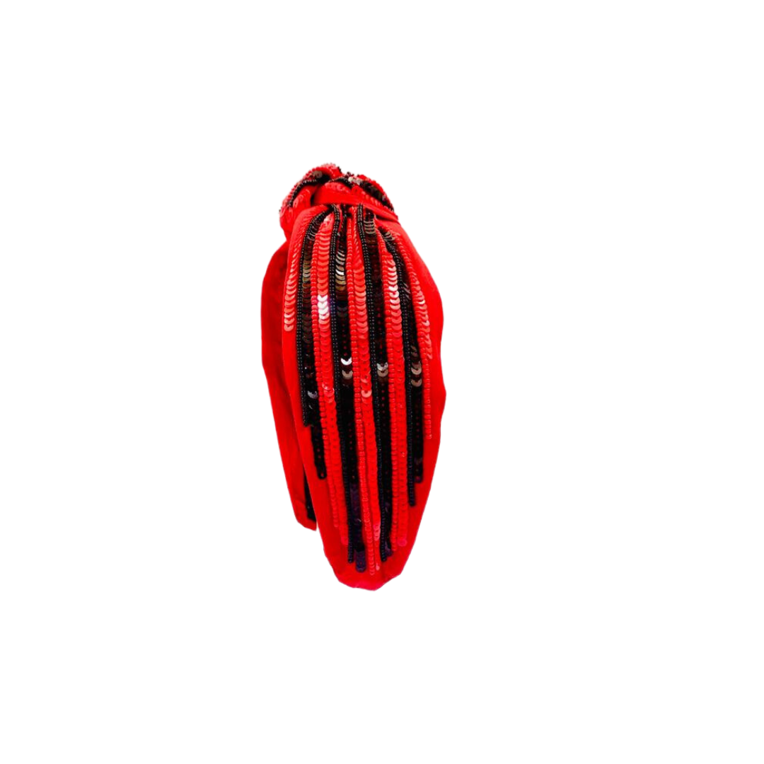 WS Headband Knot - Sequin Stripe - Red and Black