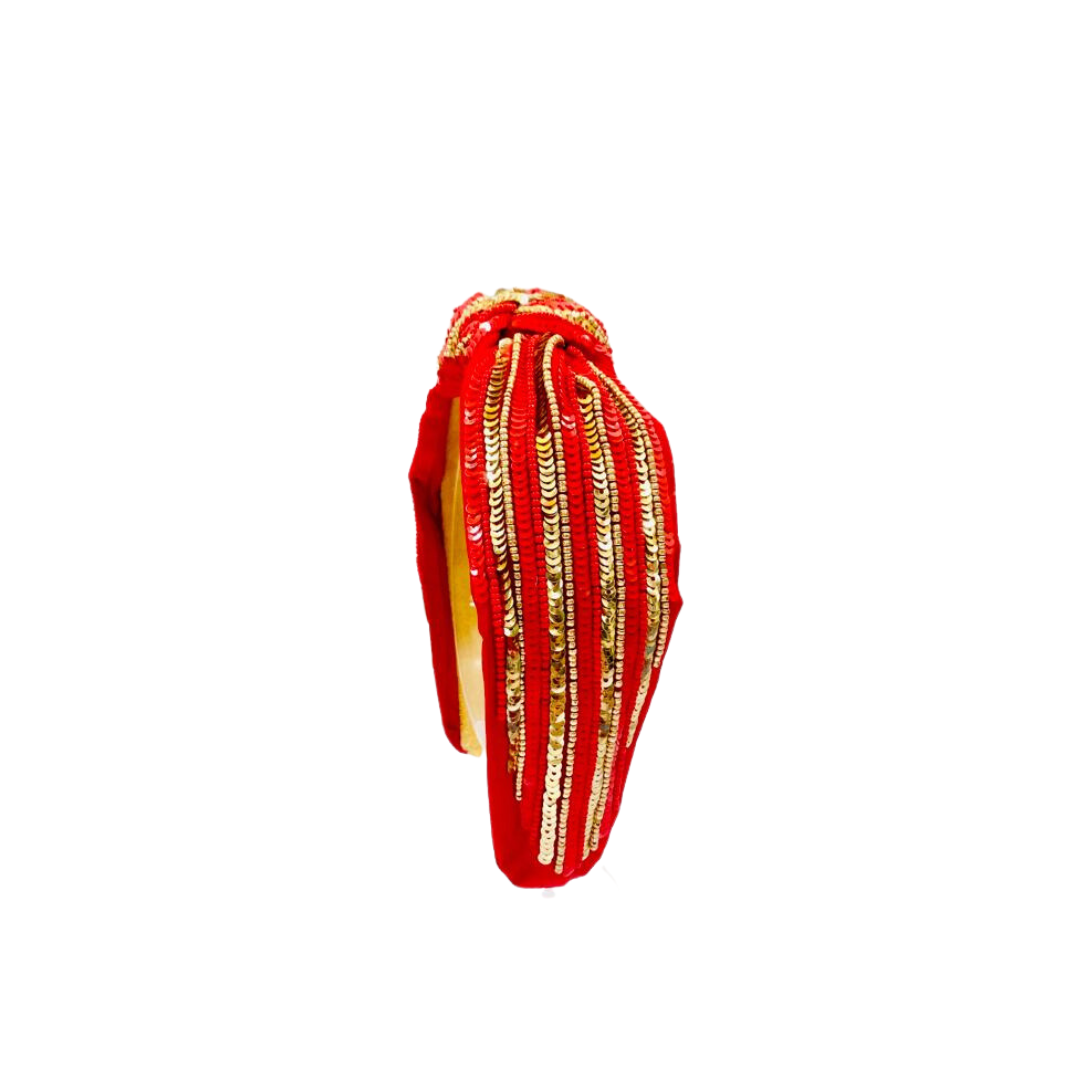 Headband Knot - Sequin Stripe - Red and Gold