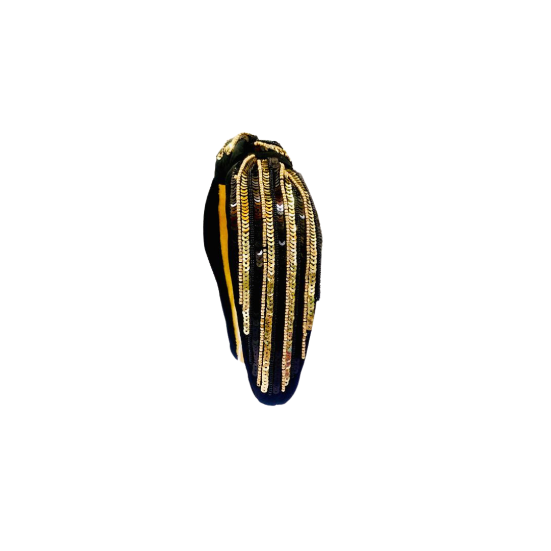 WS Headband Knot - Sequin Stripe - Black and Gold