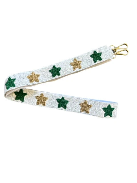Sequin Bag Strap - White w/ Green & Gold Stars