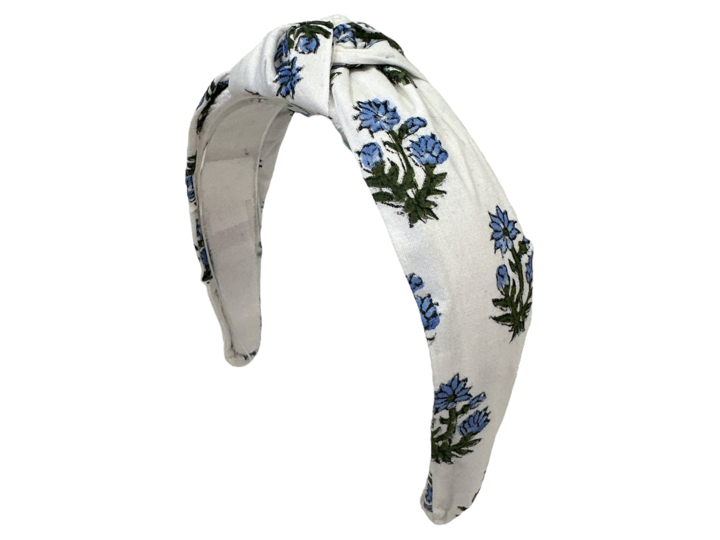 Solid Floral Print Headband - White with Blue Flowers